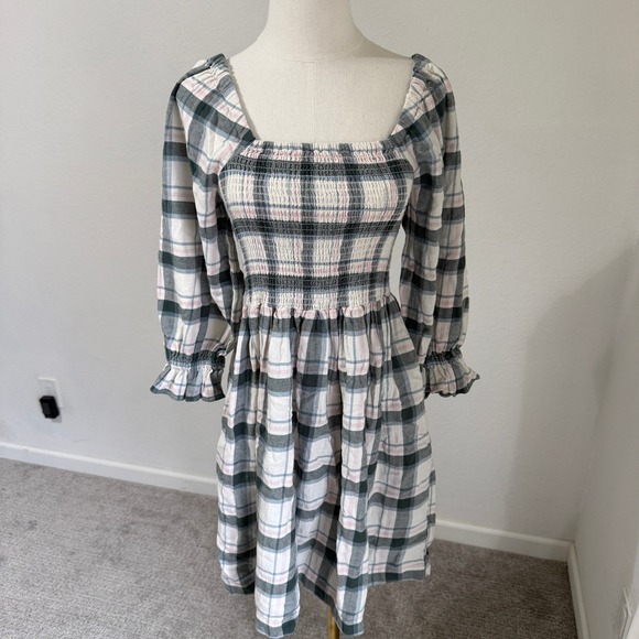 Madewell Dresses & Skirts - Madewell Lucie Plaid Smocked Shirred Square Neck Midi Dress Small Cottage Prarie